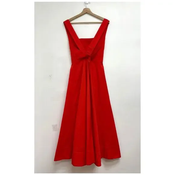 STAUD Teresa Square Neck Cross-Back Fit & Flare Midi Dress Stretch Cotton US10 - Picture 3 of 13